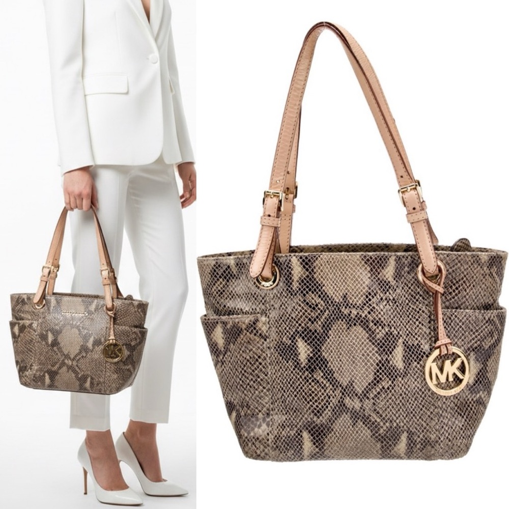 Michael Kors Jet Set Python Embossed Leather Gold… - image 1